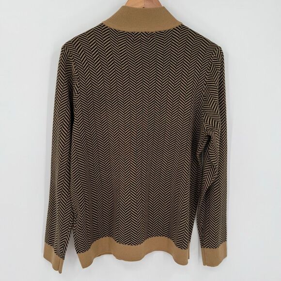 Calvin Klein Chevron Mock Neck Button Detail Sweater Camel Black Women Large NWT - Picture 4 of 8